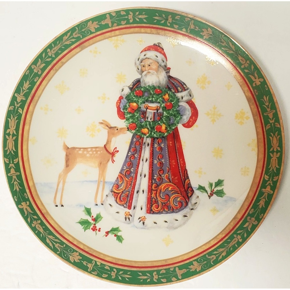 Pamela Gladding Plate Christmas Santa Deer Wreath Certified International Brand